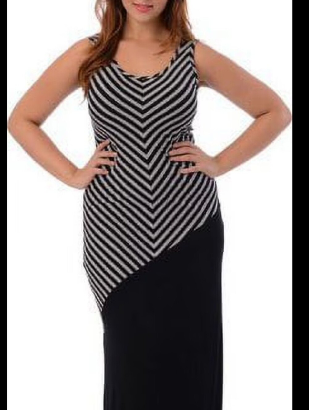 Maxi Dress Sleeveless B & W STRETCHY size L In Excellent Condition Very Feminine